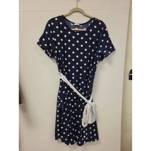 Égs Womens Dress 2XL Navy Blue Polka Dot Belt Short Sleeve Casual Summer